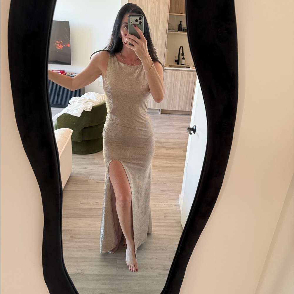 TFNC Shimmering Beige Maxi Dress